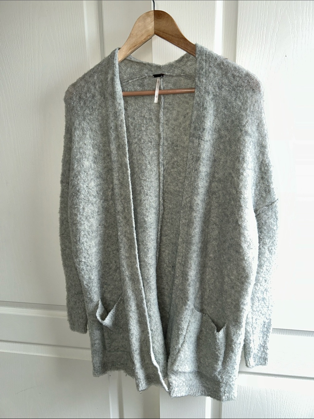 Free People Cozy Open-Front Gray Pocket Cardigan